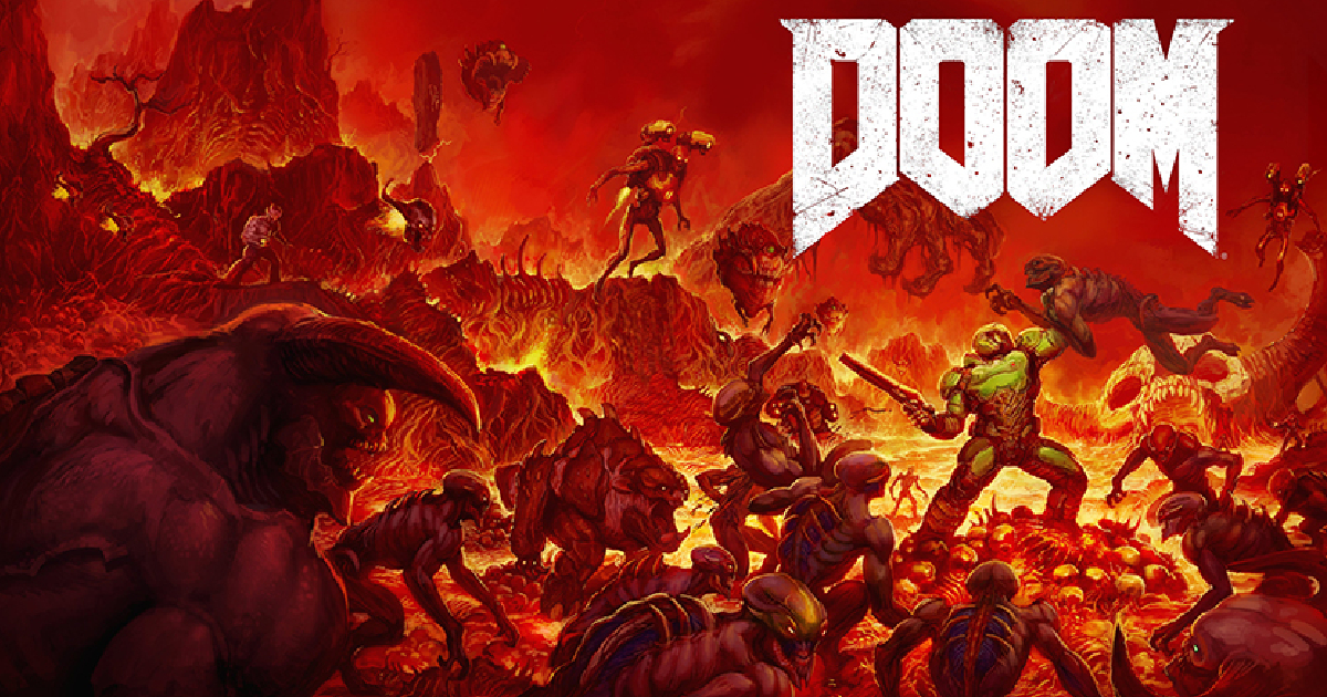 il protagonista di doom è circondato dai demoni - nerdface