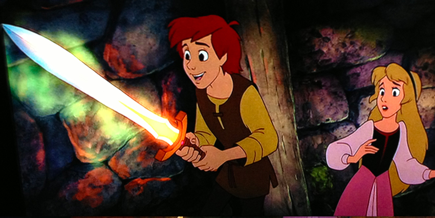 in taron e la pentola magica il protagonista afferra una spada magica - nerdface
