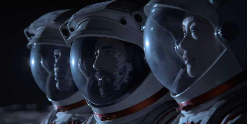 tre astronauti in tuta e casco sonopronti per il viaggio su marte - nerdface