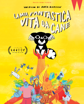 due mani tengono sospeso un cucciolo di cane nel coloratissimo poster del film - nerdface