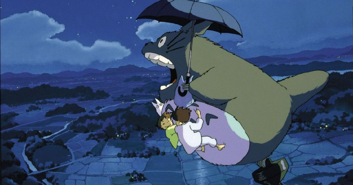 i protagonisti de il mo vicino totoro volano insieme al loro amico - nerdface