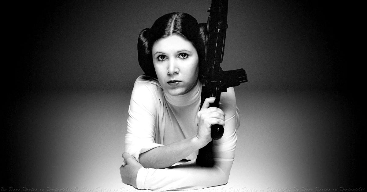 carrie fisher è la principessa leia e impugna un fucile - nerdface